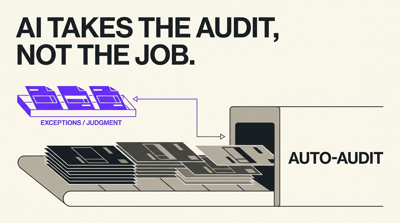 Navix illustrated blog header: Ai takes the audit, not the job.