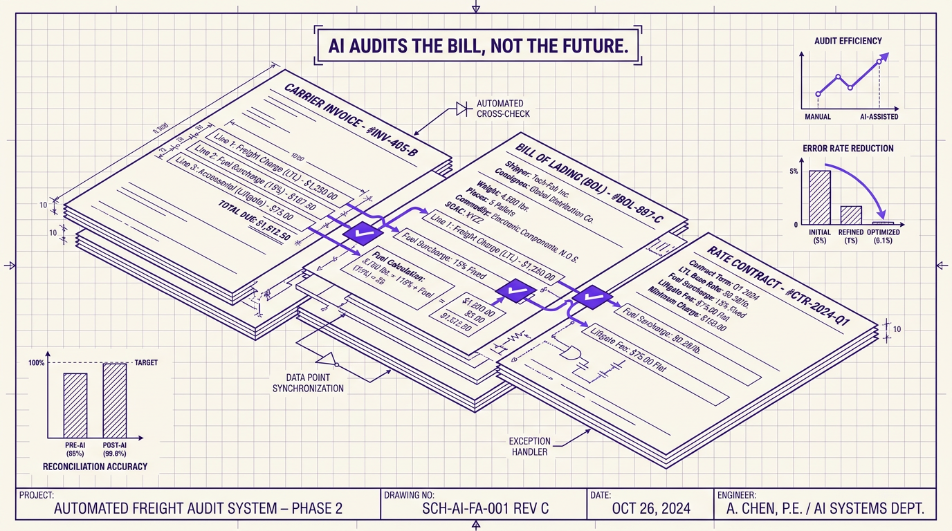 Navix illustrated blog header: Ai audits the bill, not the future.