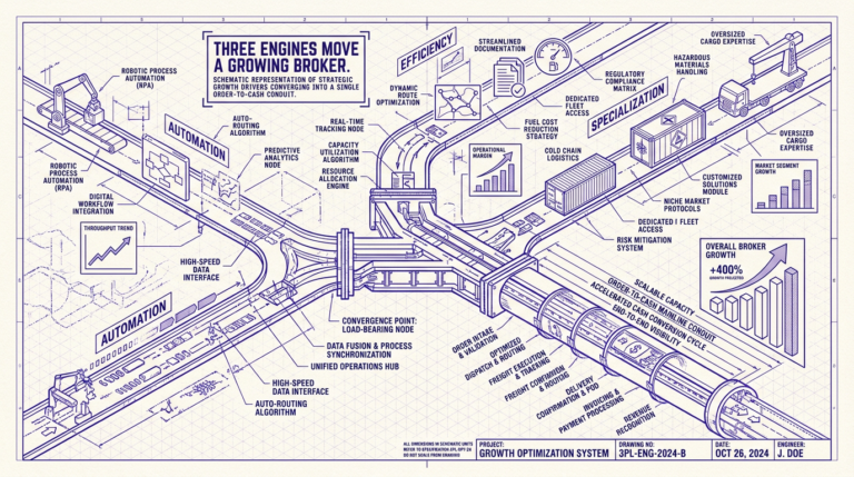 Navix illustrated blog header: Three engines move a growing broker.