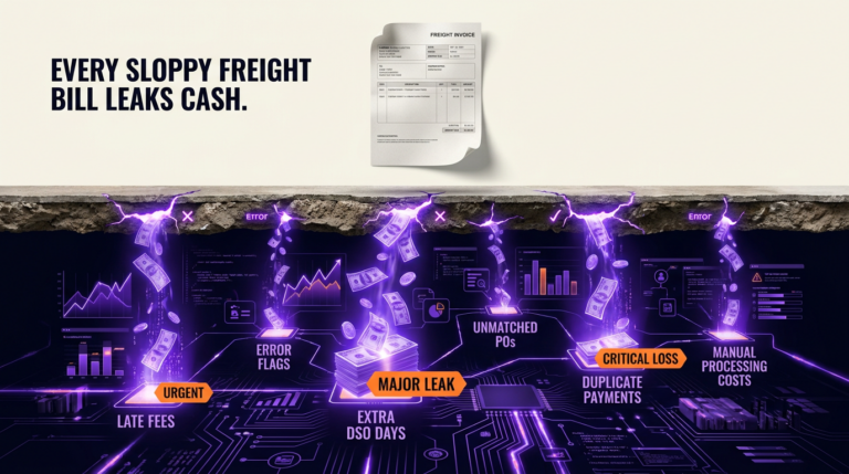 Navix illustrated blog header: Every sloppy freight bill leaks cash.