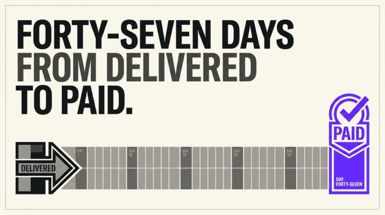 Navix illustrated blog header: Forty-seven days from delivered to paid.