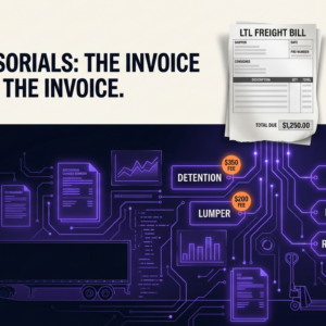 Navix illustration for the accessorial charges guide article. Headline: ACCESSORIALS: THE INVOICE BELOW THE INVOICE.
