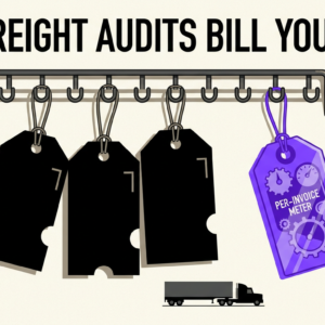 Navix illustration for the freight audit cost article. Headline: FREE FREIGHT AUDITS BILL YOU LATER.