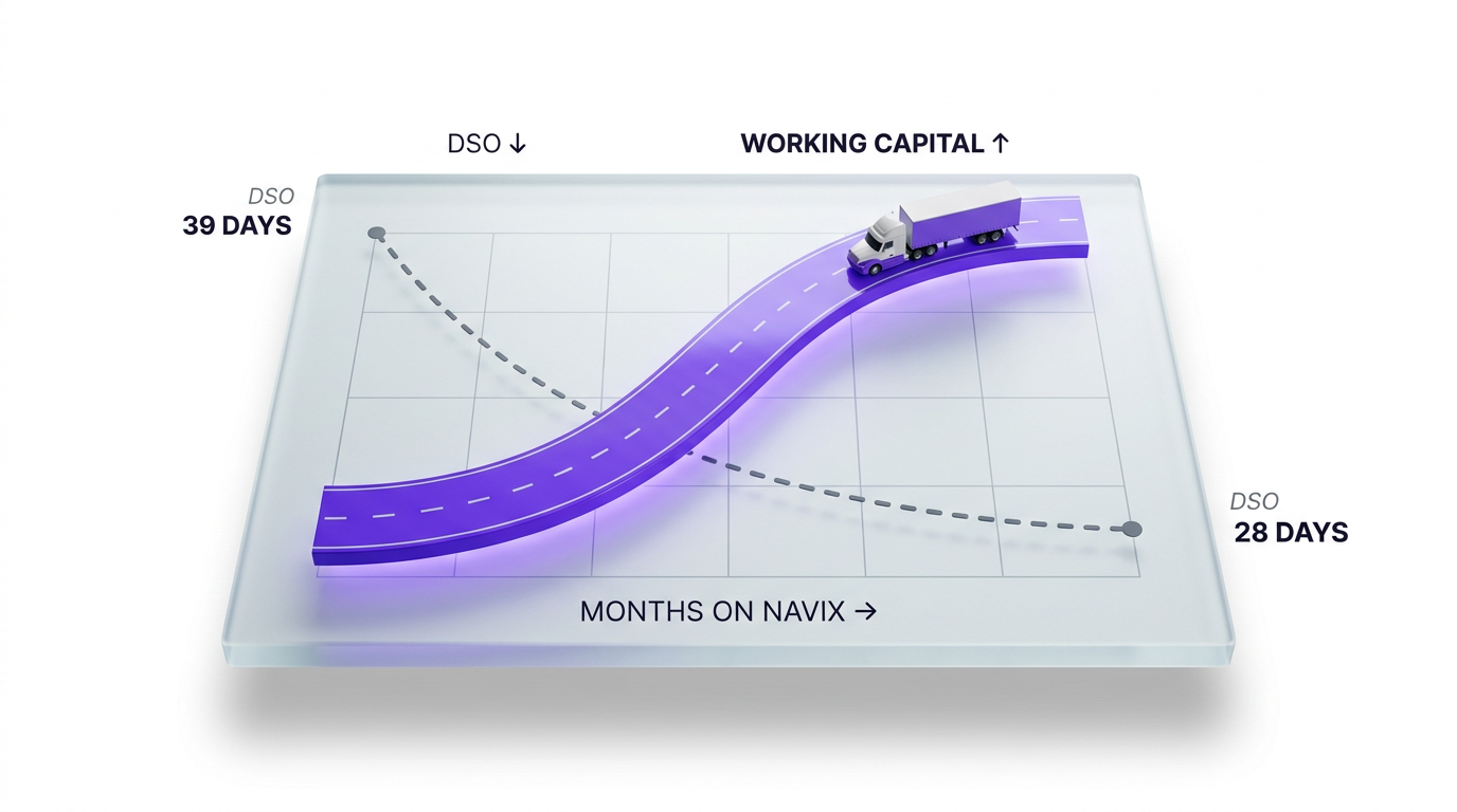 With Navix, working capital rises while DSO falls from 39 to 28 days