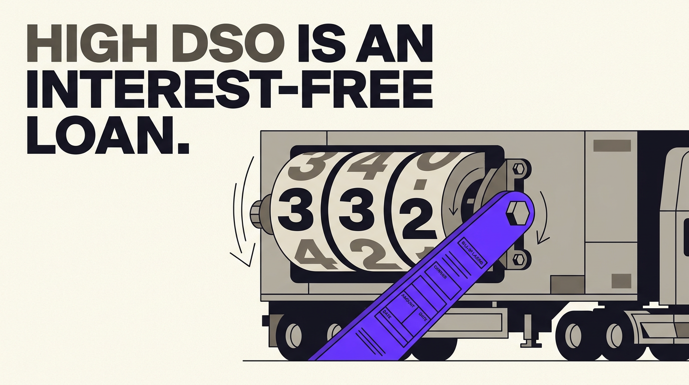Navix illustration for the reduce dso freight article. Headline: HIGH DSO IS AN INTEREST-FREE LOAN.